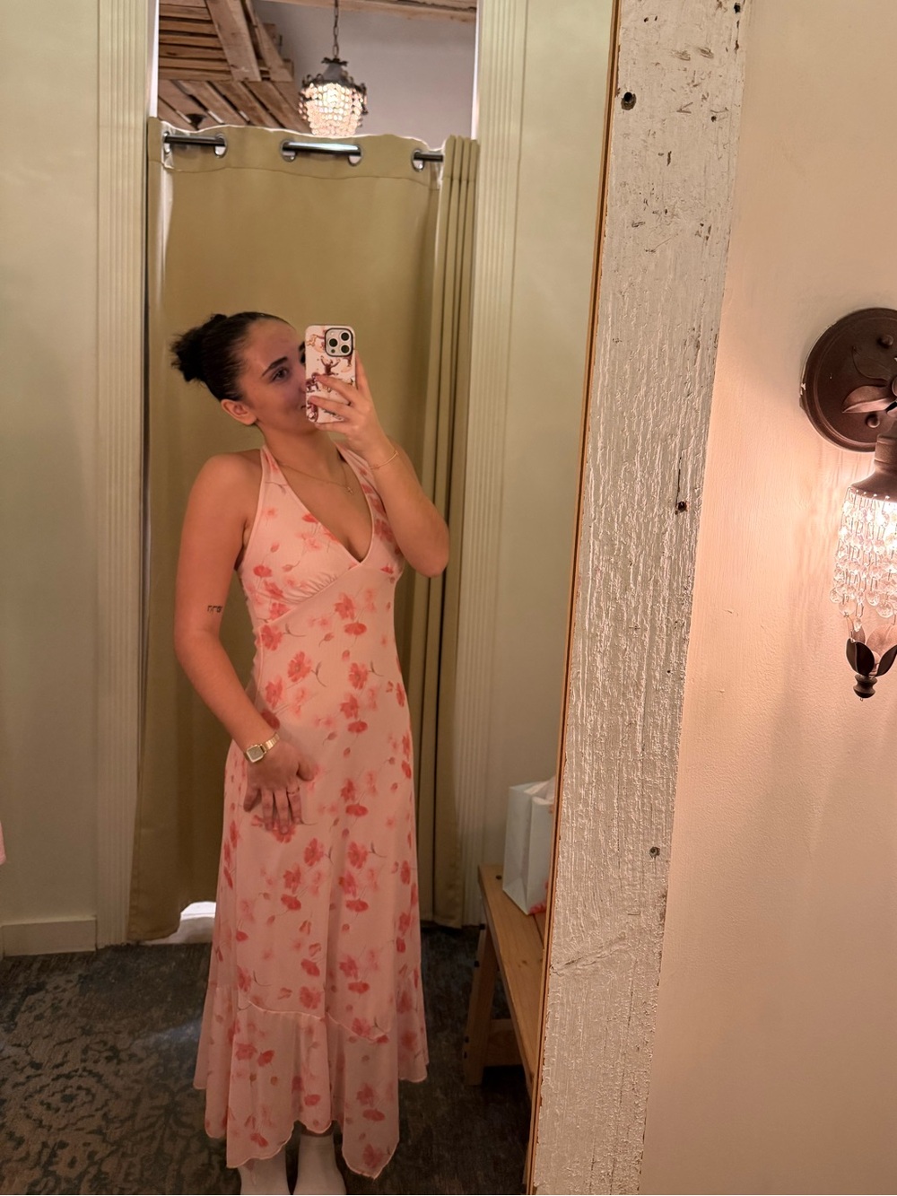 Altar'd State Blush Pink Floral V-Neck Slip Dress